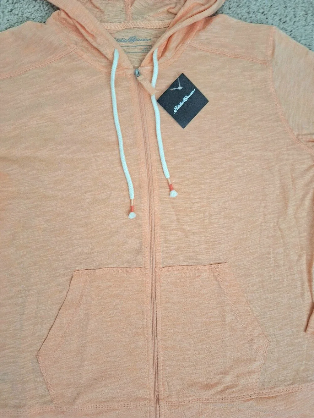Eddie Bauer Women Waverly Lightweigh Cotton Peach Slub Full-Zip Sweatshirt Large - Picture 3 of 9